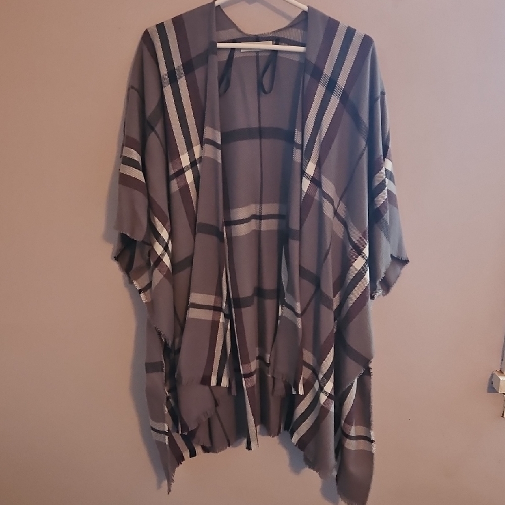 Plaid Open Front Poncho